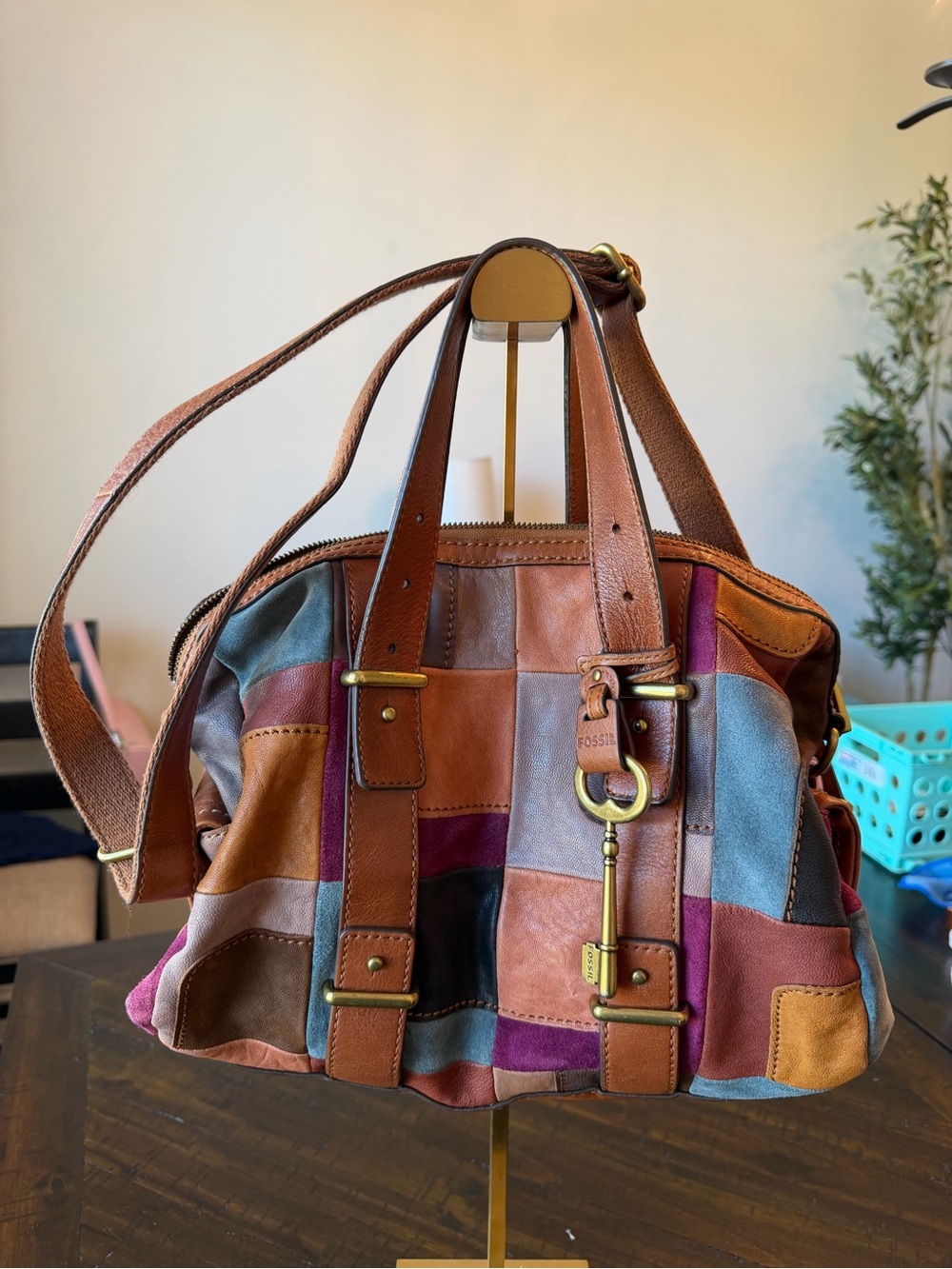 Fossil Mason Patchwork Leather Satchel - Y2K vintage bohemian patchwork fall - Picture 6 of 15
